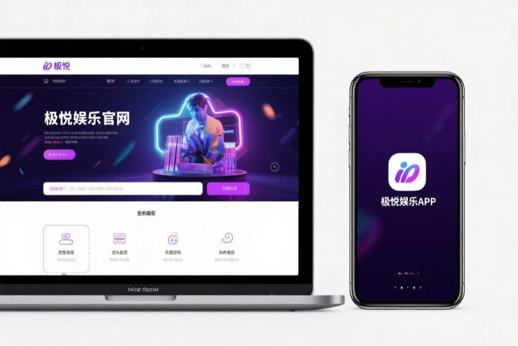 一台笔记本电脑屏幕上显示着新币娱乐官网的界面，旁边是一部手机显示着新币娱乐APP，两者并列对比